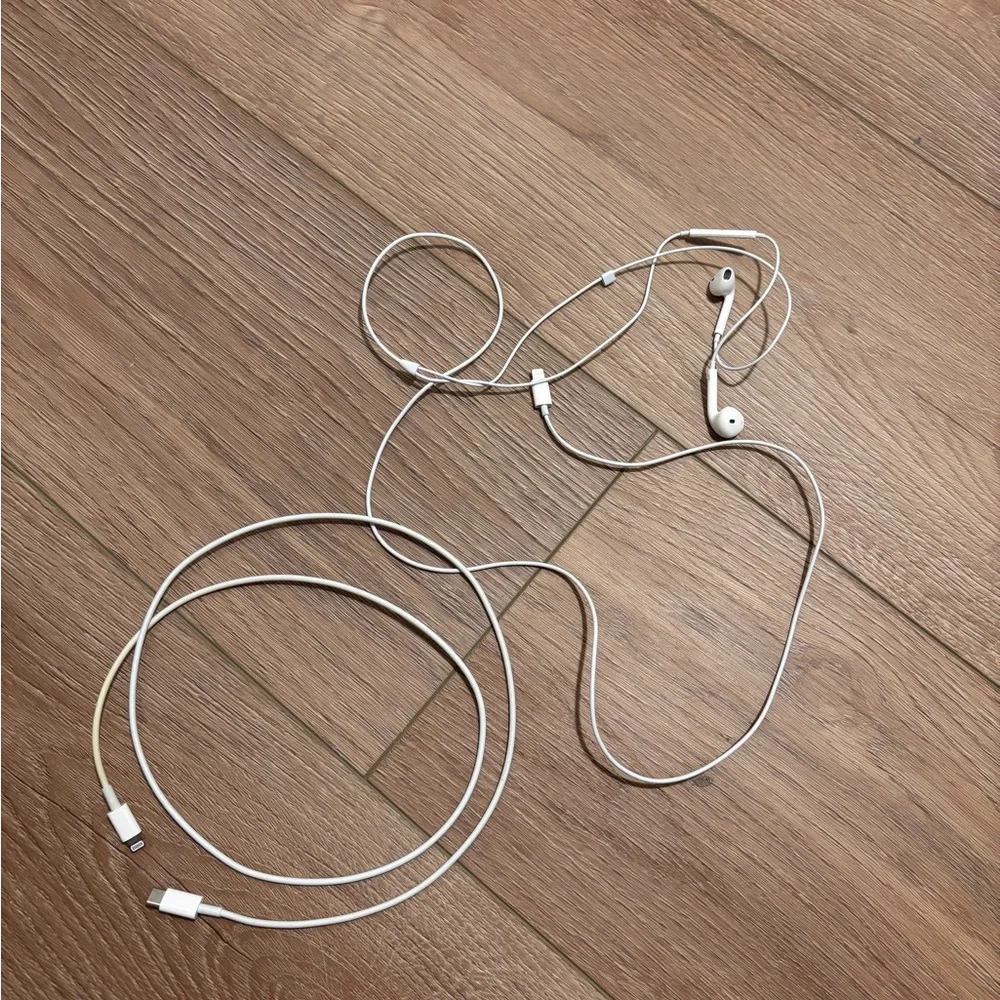 Apple iPhone charger and headphones